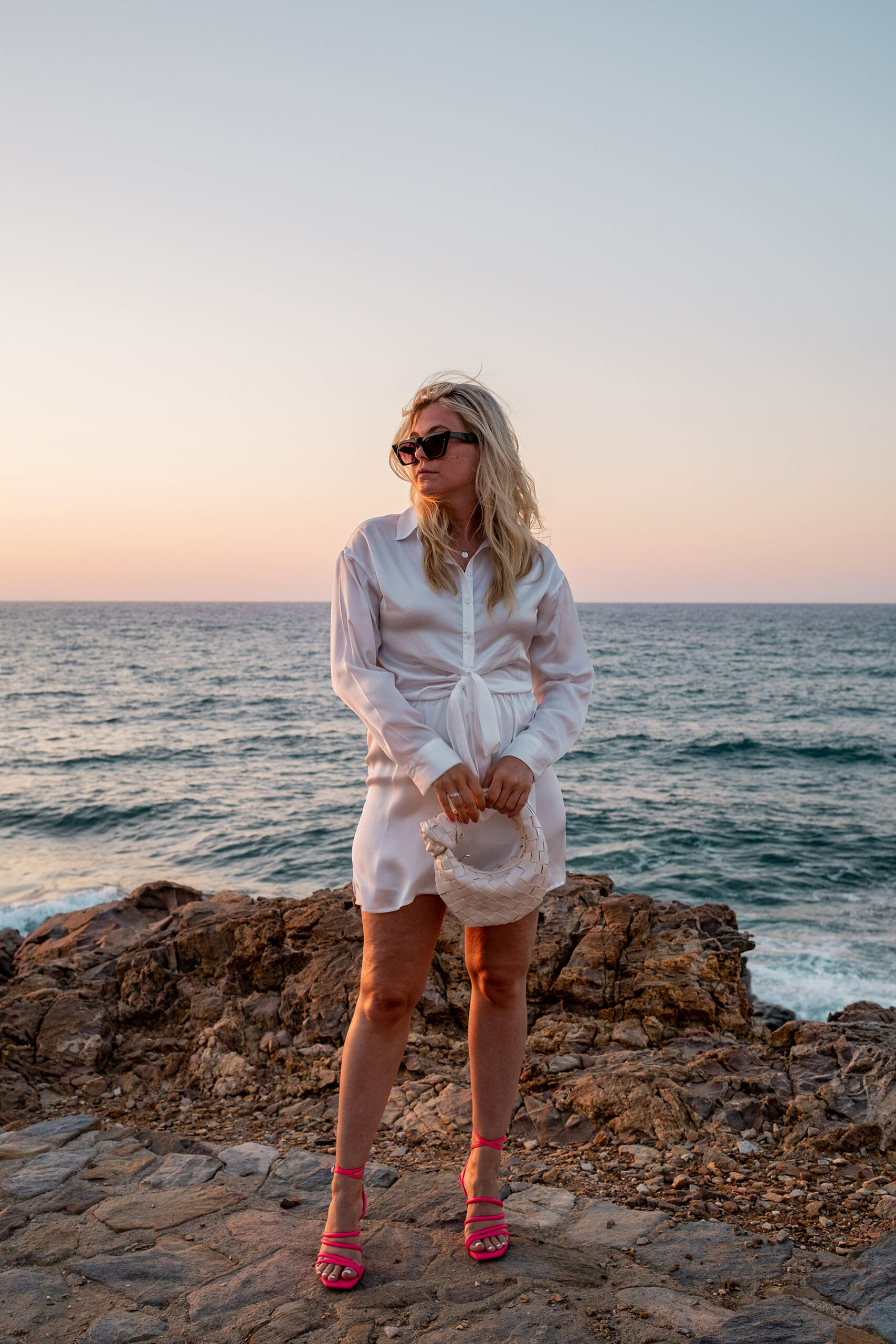 white dress summer crete outfit sunset fashion blogger sunnyinga
