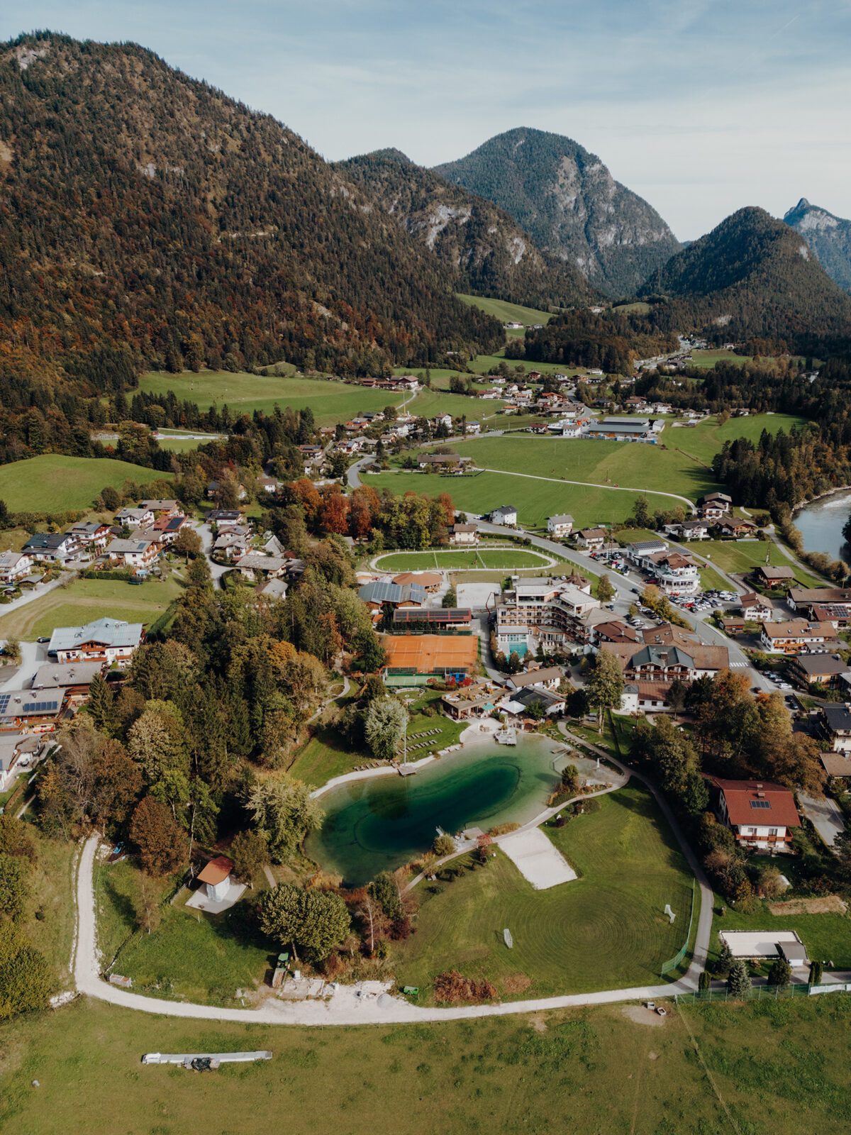 post family resort unken österreich übersicht drohne