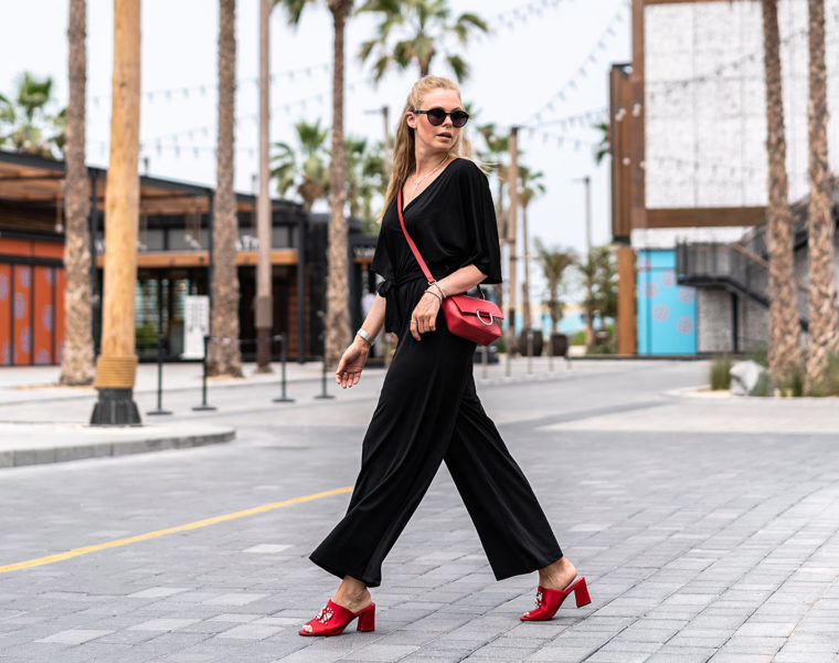 langer jumpsuit outfit rote mules fashion blogger sunnyinga